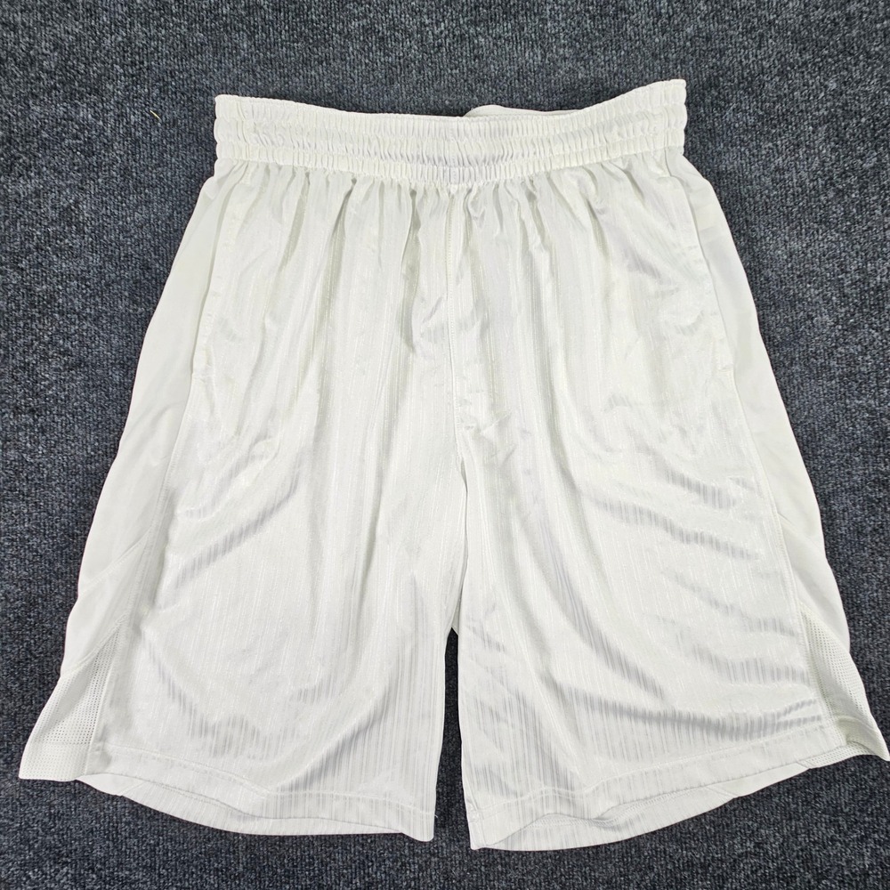 Nike Mens White Basketball Shorts XL Striped Mesh Pockets 718344-100